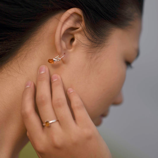 Silver hook earrings with Rough Citrine