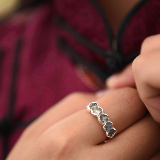 Silver ring with Rough Aquamarine