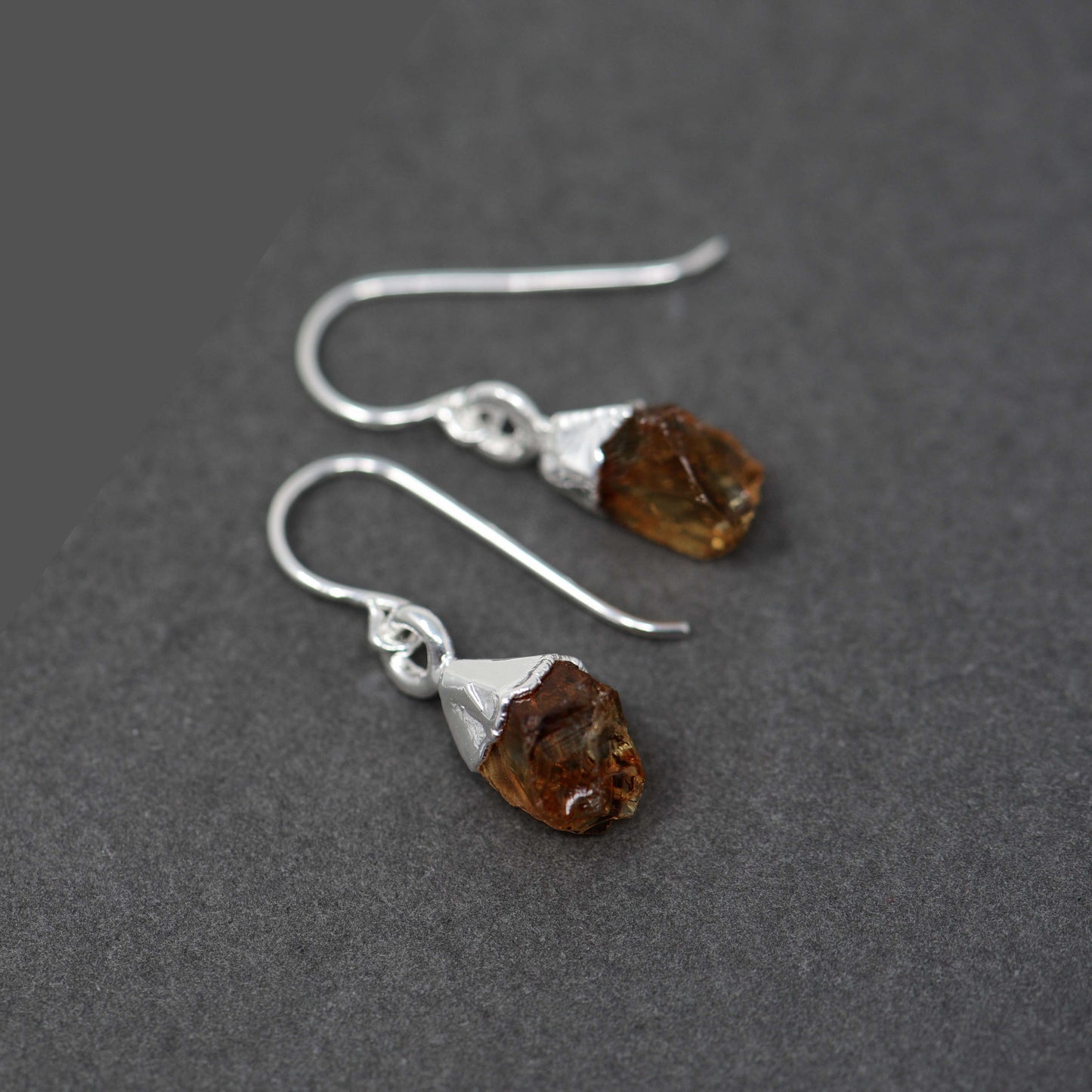 Silver hook earrings with Rough Citrine